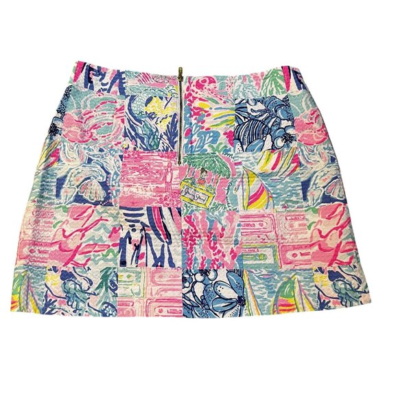 Lilly Pulitzer Patchwork Print Cotton Skirt 2 front pockets back zipper size 2 - Picture 2 of 8